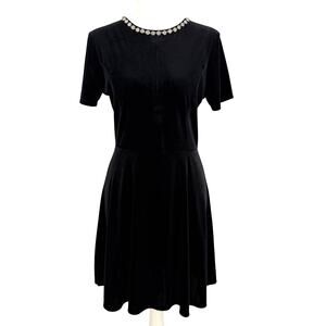 Vintage Y2K One Clothing Black Velvet Dress Beaded Neckline Size L